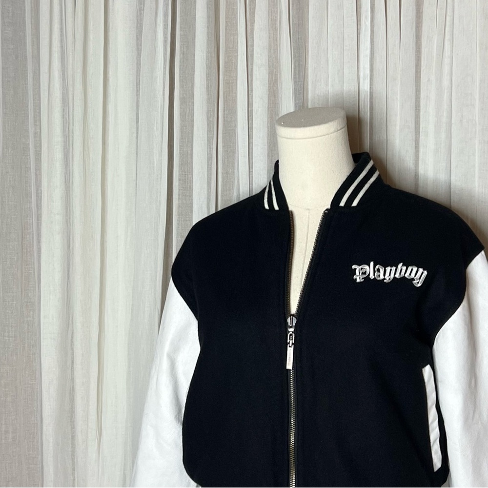 Y2K Playboy Black & White Reversible Varsity Jacket - Picture 3 of 11